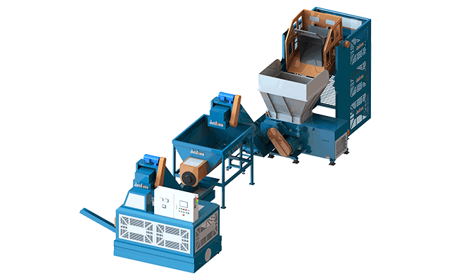 金属刨花提升翻转撕碎压饼方案