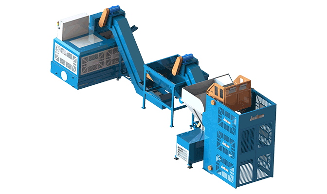 金属刨花提升翻转撕碎压饼方案