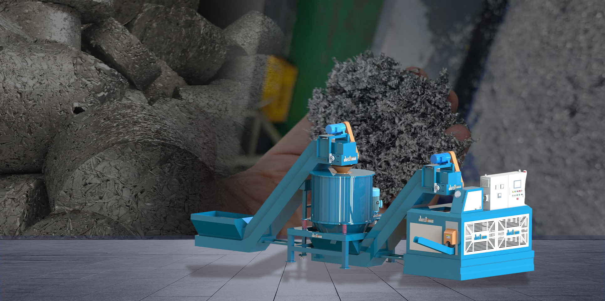 金属短屑甩干压饼方案